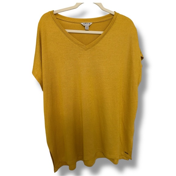 Orvis Women's Mustard V-Neck Short Sleeve Top - Picture 1 of 8